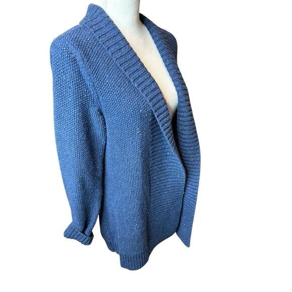LL Bean Womens Marled Blue Cardigan Sweater Shawl Collar Cable Knit M - Picture 3 of 6